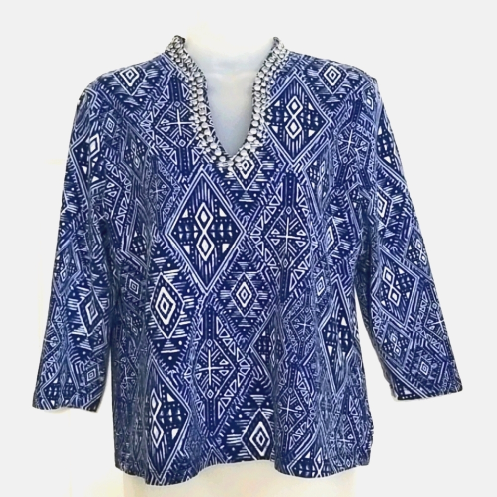 Blue and White Ruby Red Top